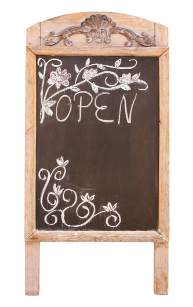 istock Wooden sidewalk sign with blank black menu board 833598254