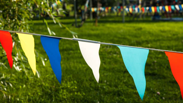 istock Colorful pennants in the park 833615338