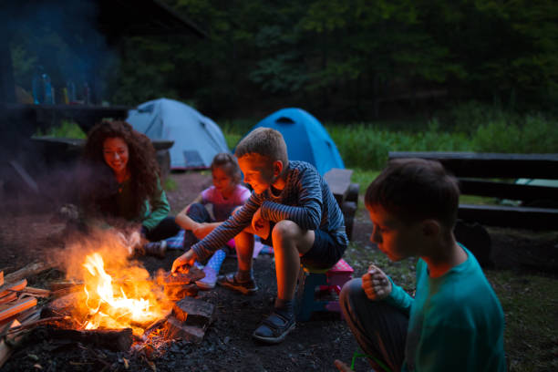 istock Happy family on camping 833623864