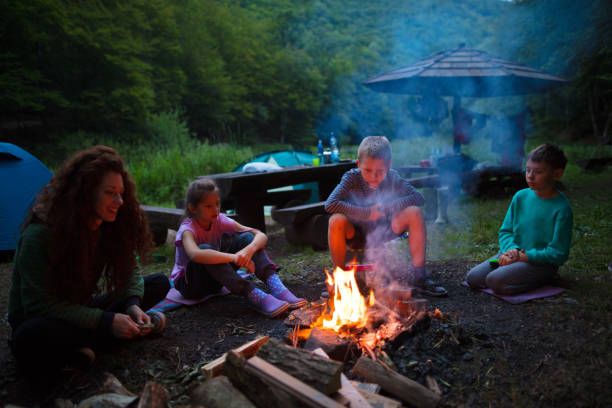 istock Happy family on camping 833623868