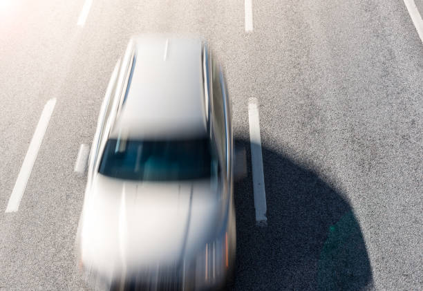 istock Top view in fast moving car on highway 833628756