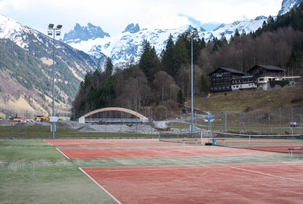 istock Tennis court in mountains 833652758
