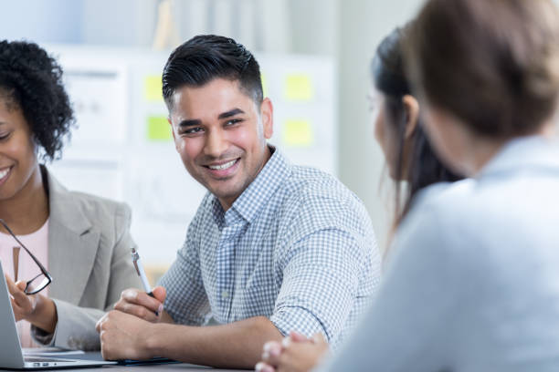 istock Cheerful businessman in meeting 833666824
