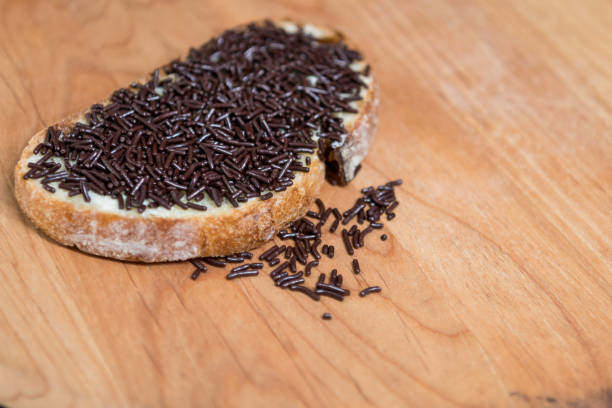 Chocolate Sprinkles on Slice of Bread with copy space