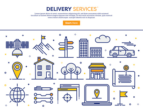 Line vector illustration of delivery services. Banner/Header Icons.