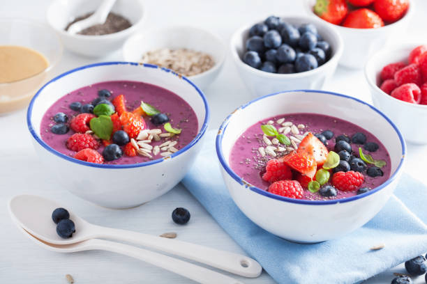 istock healthy berry smoothie bowl with strawberry blueberry raspberry and chia seed 833722592