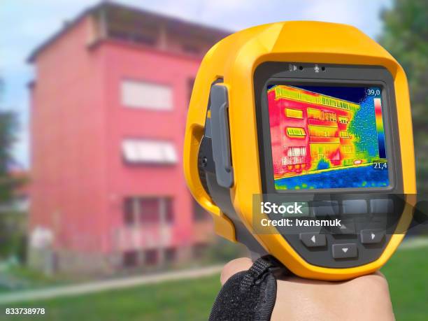 Recording With Infrared Thermal Camera Stock Photo - Download Image Now - House, Thermal Image, Infrared