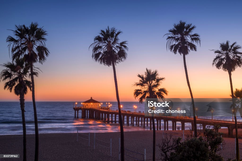 Manhattan Beach Pier at sunset, Los Angeles, California Santa Monica Stock Photo