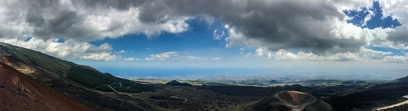 Panoramic view of Mount Etna volcano in Sicily, Italy