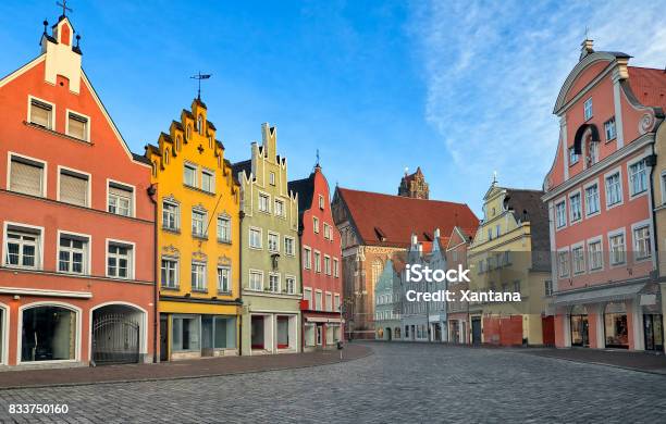 Picturesque Medieval Gothic Houses In Old Bavarian Town By Munich Germany Stock Photo - Download Image Now