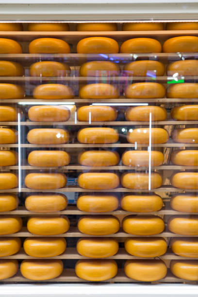 istock Cheese on shelves in display window in Amsterdam, Netherlands 833752946