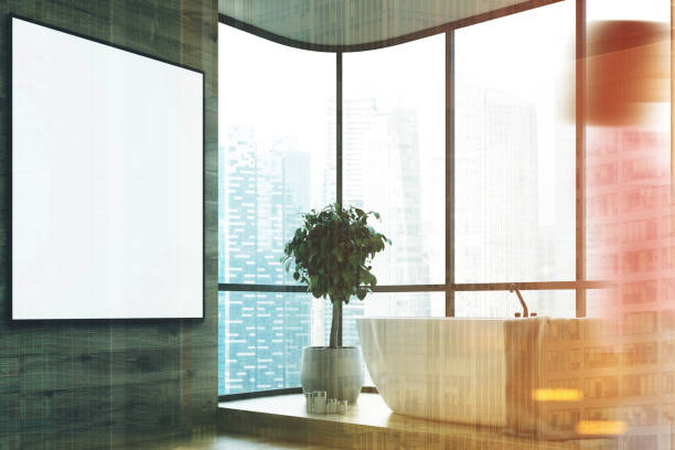 istock Big window bathroom interior, picture, girl 833765066