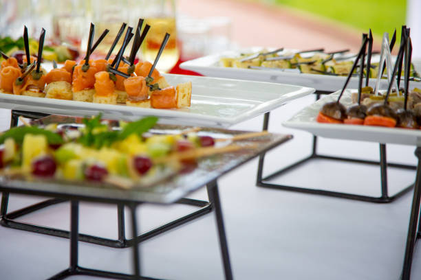 istock Mini Canapes with Smoked Salmon on Buffet Table 833818538