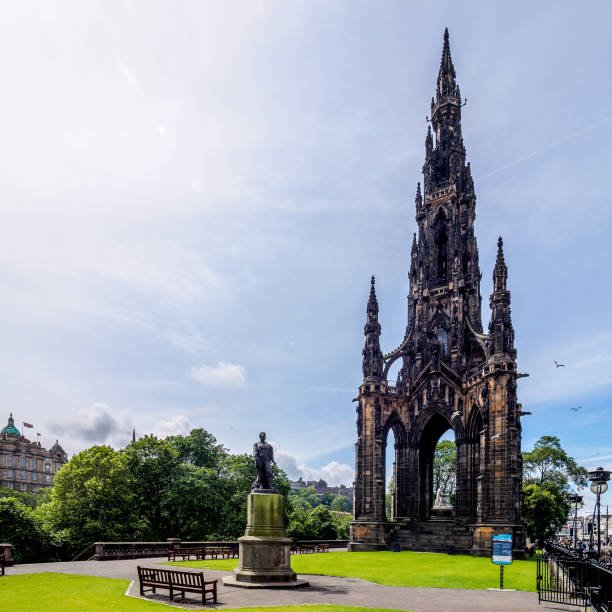 looking up at the National Monument of Scotland on Calton Hill, Edinburgh, Scotland on a gloomy day