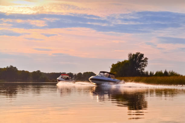 istock Autumn river landscape with a boat. 833846006