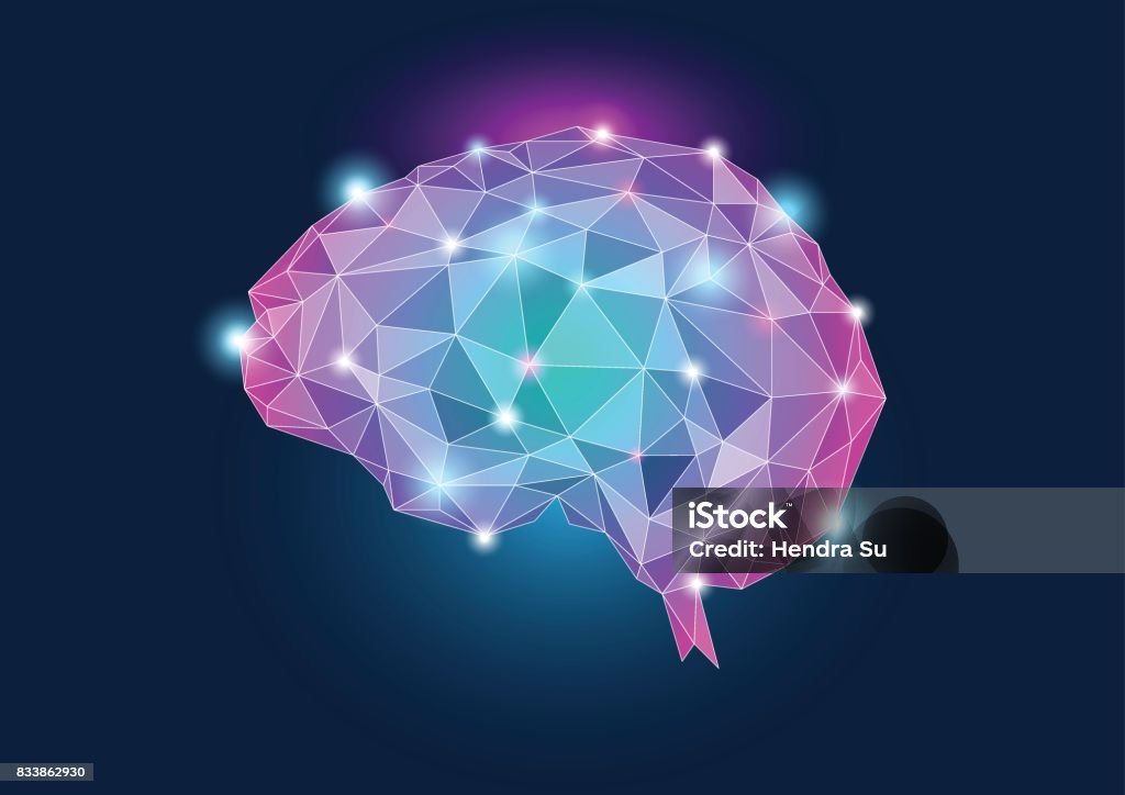 Human brain concept illustration Human brain concept illustration with purple teal colors and glow Purple stock vector