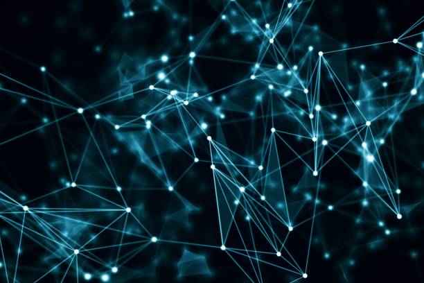 istock abstract blue geometrical background with moving lines and dots. 3d illustration 833876370