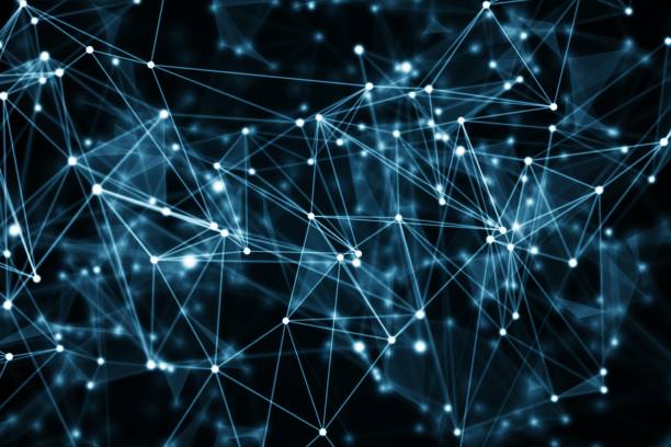 istock abstract blue geometrical background with moving lines and dots. 3d illustration 833876402