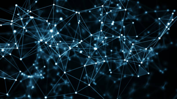 istock abstract blue geometrical background with moving lines and dots. 3d illustration 833876410