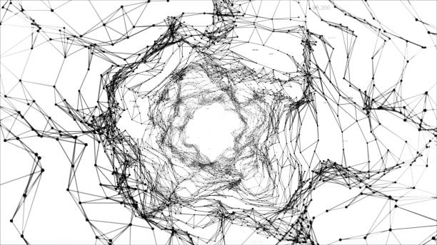 istock Abstract black and white space background, geometry surfaces, lines and points. Abstract tunnel grid. Can be used as digital dynamic wallpaper, technology background. 3d illustration 833876500