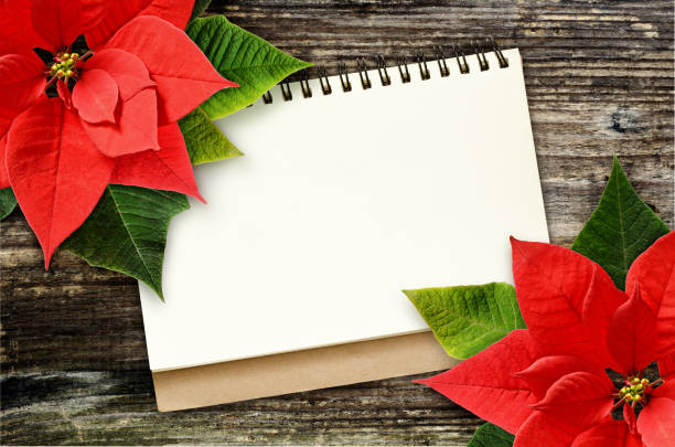 Notebook with Christmas poinsettia flowers