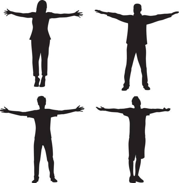 People Standing with Arms Out Silhouette Vector silhouette of a group of people with their arms stretched out. arms outstretched stock illustrations