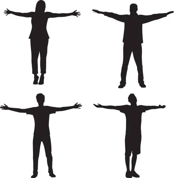 Vector illustration of People Standing with Arms Out Silhouette