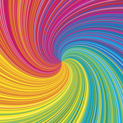 Vortex vector colorful rainbow background. Radial swirling illusion for design layout.