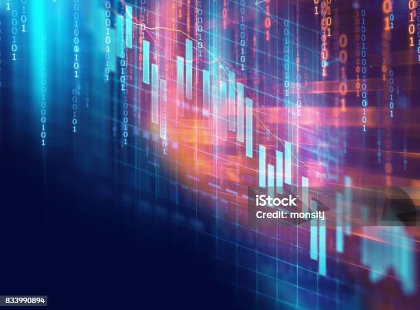 Technical Financial Graph On Technology Abstract Background Stock Photo - Download Image Now