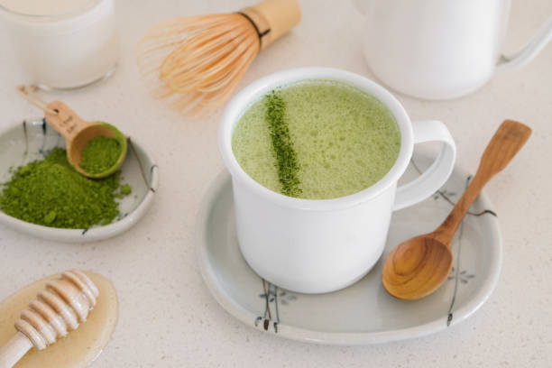 istock Matcha green tea latte, healthy trendy drinks 833994404