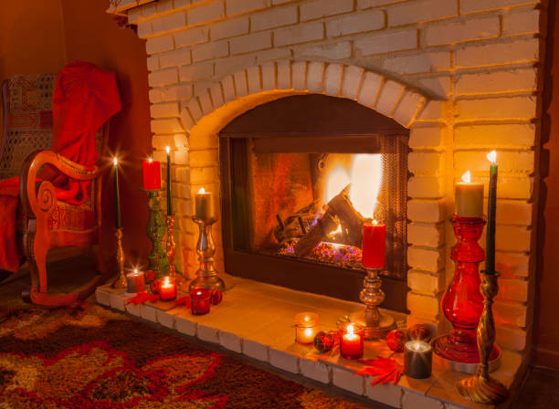 istock Cozy fireplace setting with rocking chair in Autumn Colors (P) 834022094