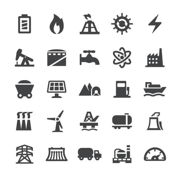 illustrazioni stock, clip art, cartoni animati e icone di tendenza di icone di generazione di energia - smart series - coal fired power station