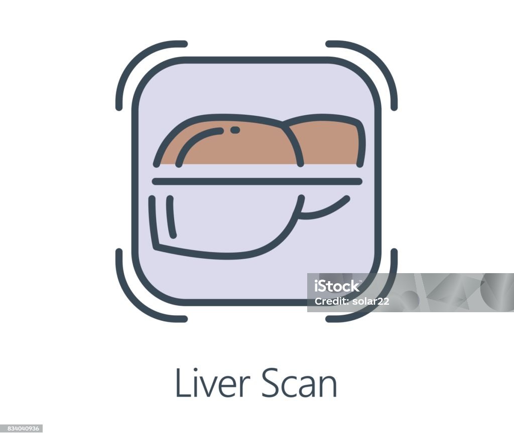 Icon design liver of human scanning in flat line style. Icon design liver of human scanning in flat line style. Symbol about health check up and medical concept. Anatomy stock vector
