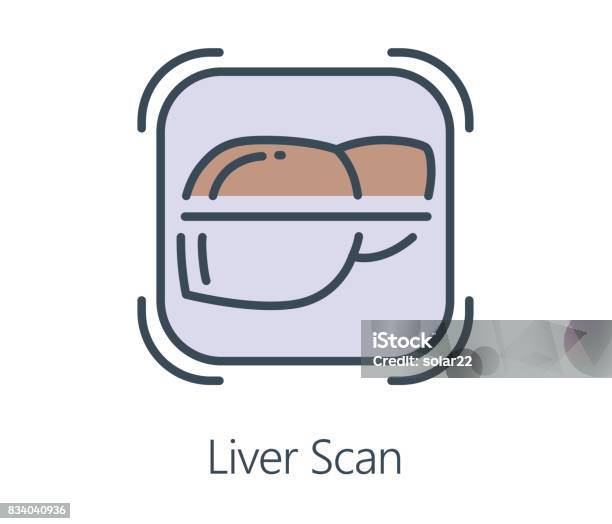 Icon Design Liver Of Human Scanning In Flat Line Style Stock Illustration - Download Image Now