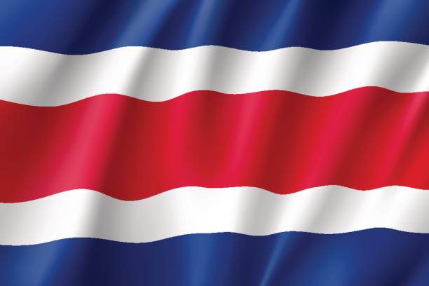Flag Costa Rica realistic icon Flag Costa Rica realistic icon. State insignia of the nation in realistic style on the entire page. Waving civil flag. National symbol in the form of a vector illustration free school borders clip art stock illustrations