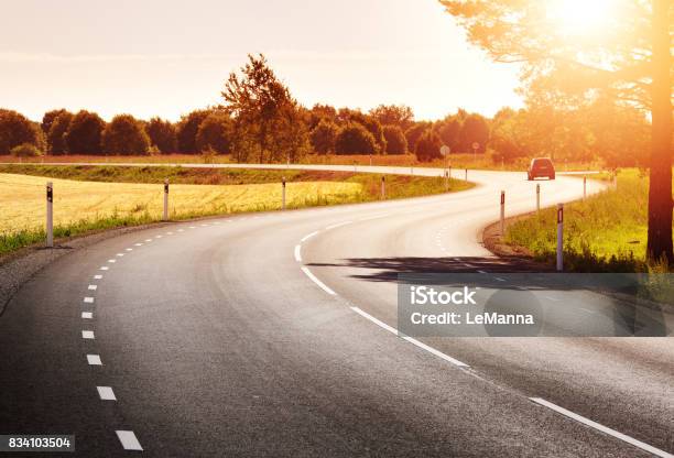 Road Panorama On Sunny Spring Evening Stock Photo - Download Image Now - Car, Driving, Summer