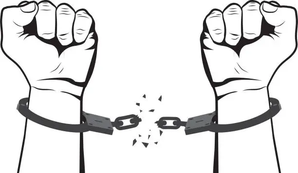 Vector illustration of Poster of rebel. Vector llustration with hands breaking chain protest.