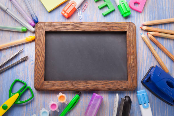 istock set of stationery frame on wood table 834161936