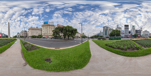 Buenos Aires, Argentina 23th january 2016 : 360 degree view of the Plaza de la Republica in the centre of Buenos Aires with the Obelisco, one of the main symbols of the capital of Argentina