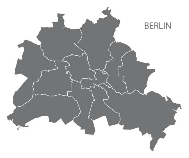 illustrazioni stock, clip art, cartoni animati e icone di tendenza di mappa della città di berlino con i quartieri grigio illustrazione silhouette forma - berlino