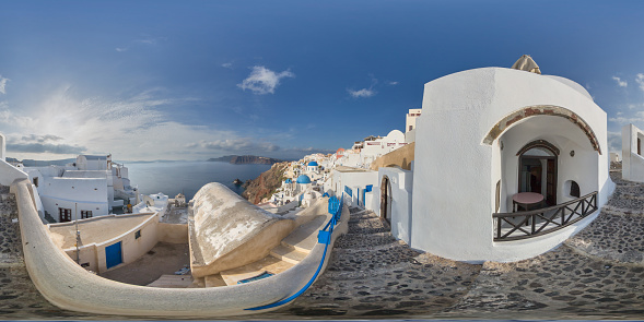 Santorini, Greece 11th february 2016 : 360-degree view village of Oia on the island of Santorini in Greece on a sunny day