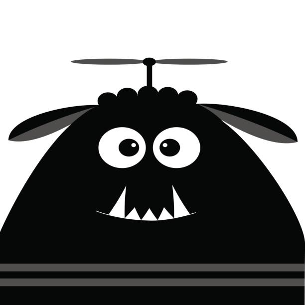 Funny Monster Head Silhouette With Fang Tooth And Propeller Cute Cartoon  Character Black Color Baby Collection Isolated Happy Halloween Card White  Background Flat Design Stock Illustration - Download Image Now - iStock