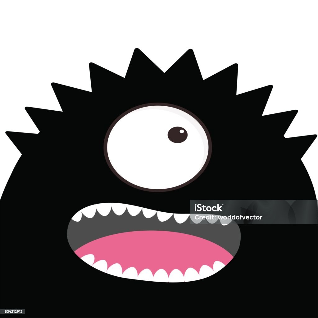 Monster Head With One Eye Teeth Tongue Black Color Funny Cute Cartoon  Character Baby Collection Happy Halloween Card Flat Design White Background  Stock Illustration - Download Image Now - iStock