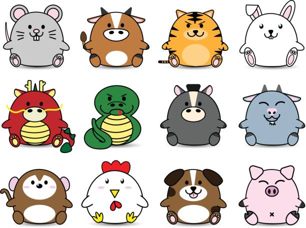 Cute Fatty Cartoon Of Chinese Zoidac Horoscope Animal Sign Collection Set  Stock Illustration - Download Image Now - iStock