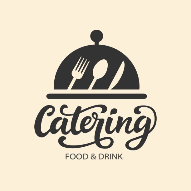 Catering vector  badge with hand written modern calligraphy Catering vector  badge with hand written modern calligraphy. Elegant lettering type, vintage retro style. Restaurant service for events and party. restaurant logos stock illustrations