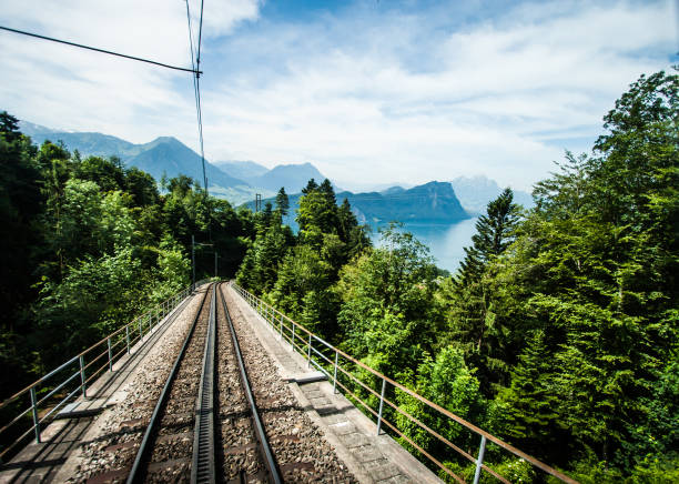 istock Railway track down Rigi Kulm Station, Lucerne, Switzerland. 834264672
