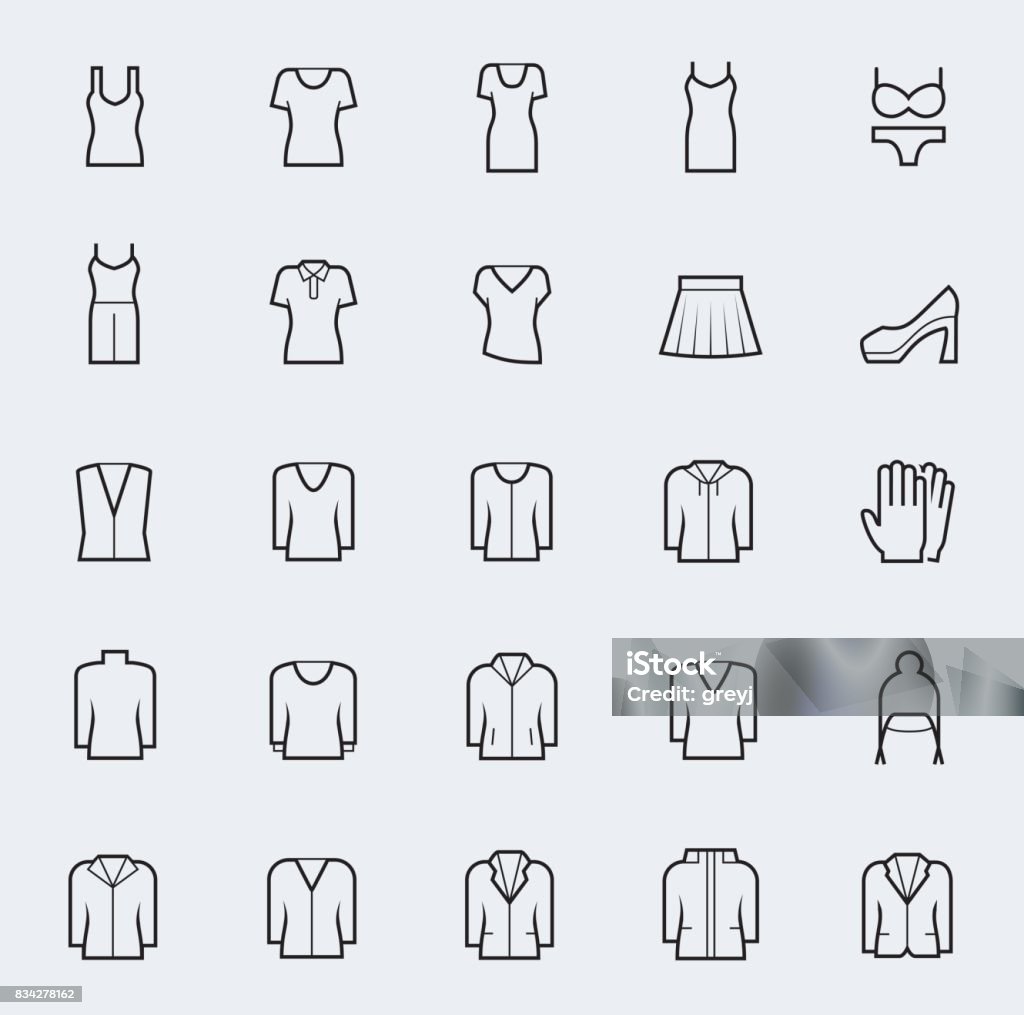 Women&#39;s clothing icons in thin line style Women stock vector