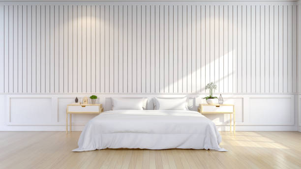 istock Minimalist and scandinavian Style , cozy Bedroom Interior, white room ,3d render 834292922
