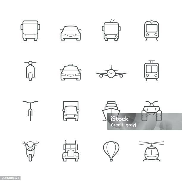 Transportsymbole In Dünne Linienstil Vorderansicht Stock Vektor Art und mehr Bilder von Icon