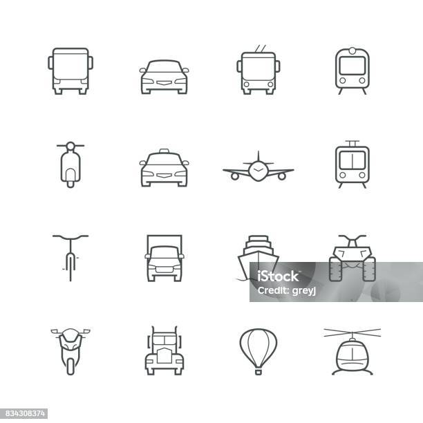 Transportation Icons In Thin Line Style Front View Stock Illustration - Download Image Now